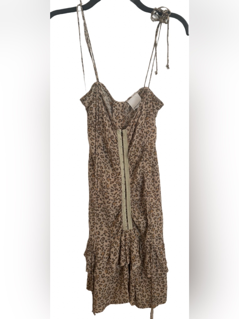 Skylar + Madison Beige Leopard Print Tie-Strap Ruffle Mini Dress Small